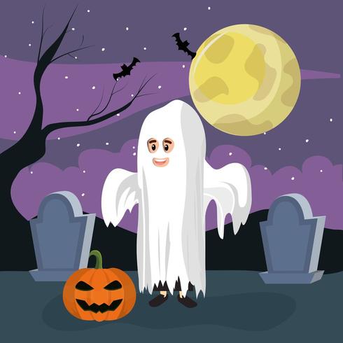 Calabaza y niño fantasma de Halloween vector