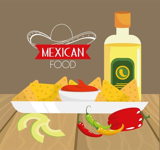 traditional mexican food with avocado and tequila vector