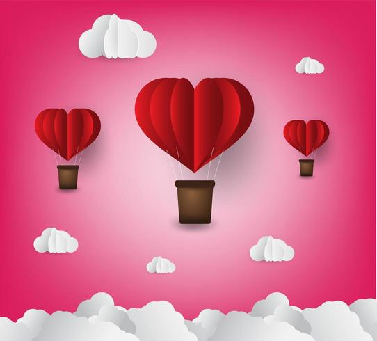 Hot-air Hearts paper art style vector