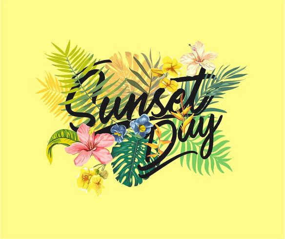 Sunset Day Tropical Leafs vector