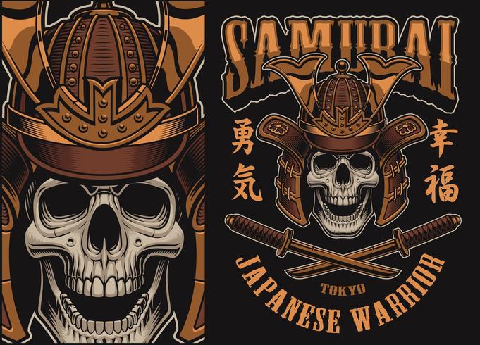 Vector illustration with a samurai skull 