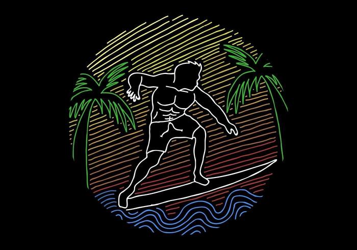 Surfing vintage line art  illustration vector