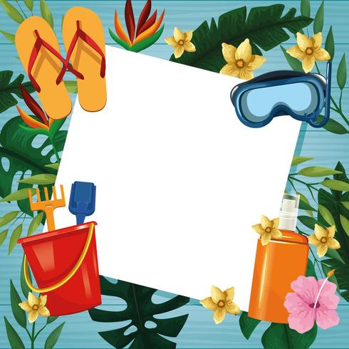 Hello summer card on wooden background vector