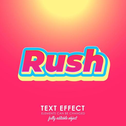 efecto de texto premium de letra rush con diseño en negrita, 3d y agradable tema rojo vector