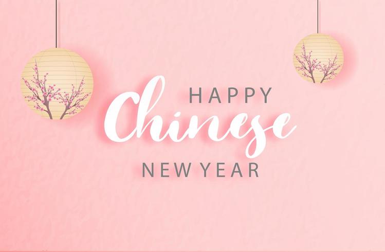 Happy Chinese new year with Chinese lantern vector