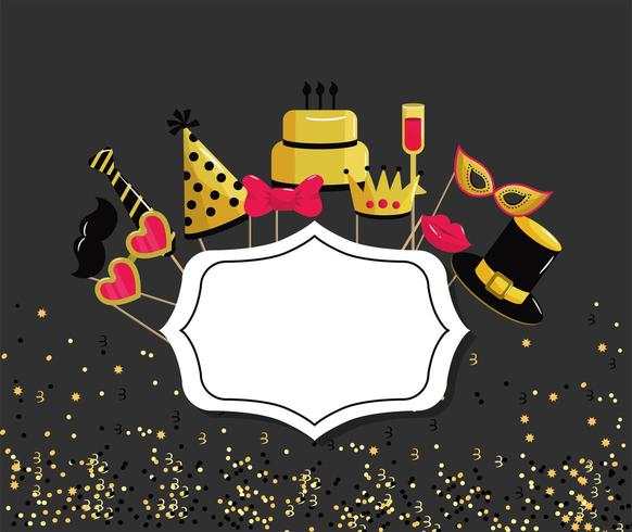 emblema con evento de decoración de feliz cumpleaños vector