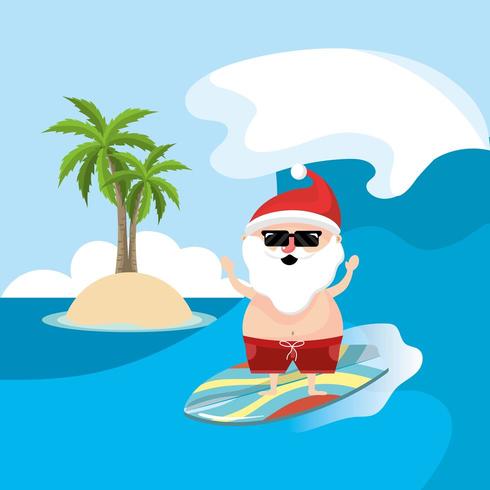 santa claus on surfboard vector