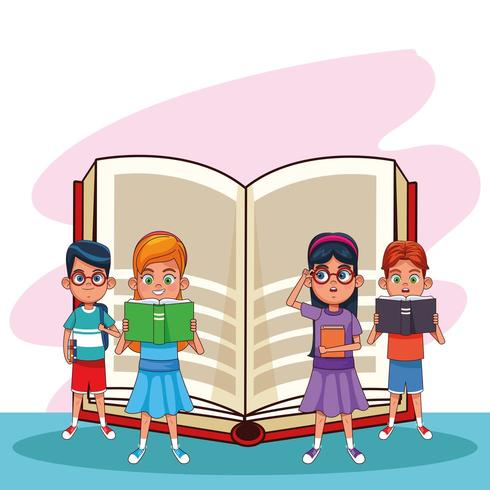 Kids and books cartoons vector