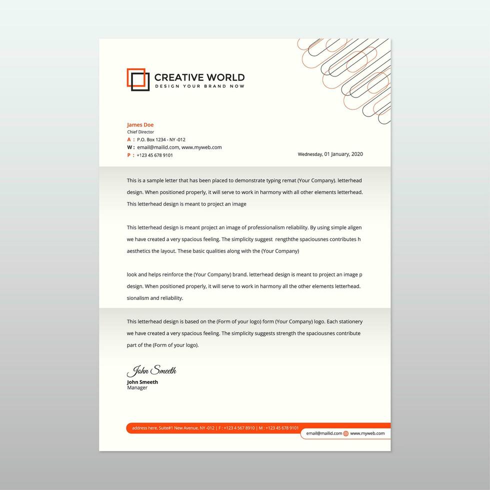 letterhead design template with cylinder outlines and orange border vector