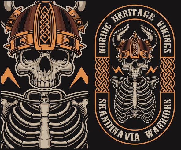 Ilustración de vector con una calavera vikinga