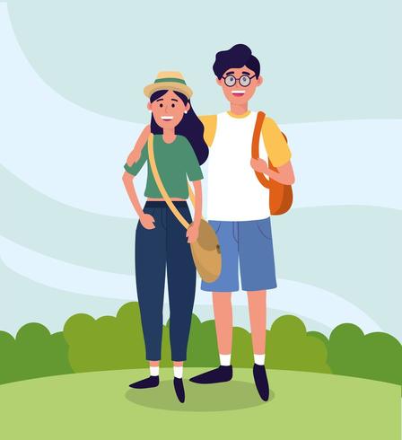 university woman and man couple with backpack vector