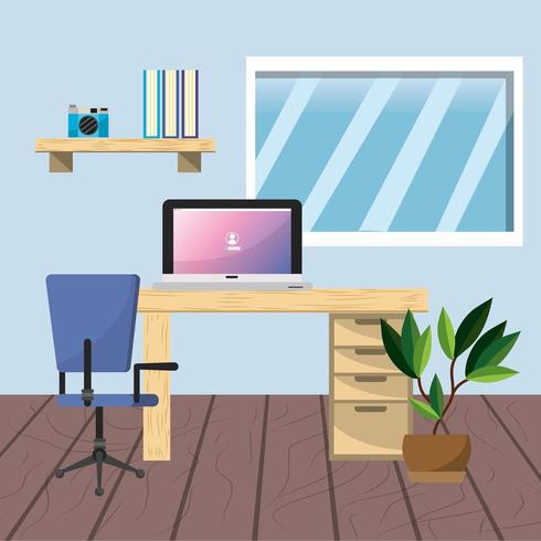 Diseño de oficina y lugar de trabajo. vector