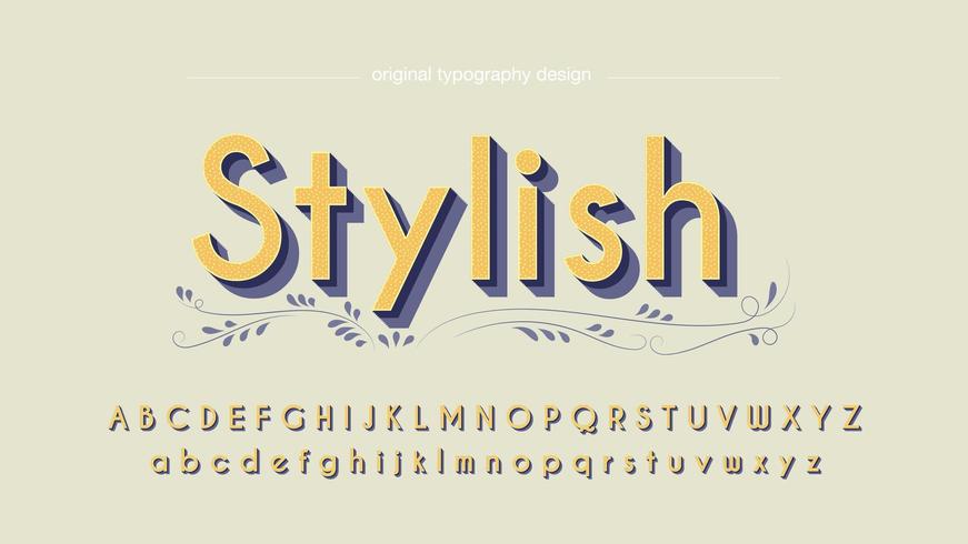 Amarillo 3D Sans Serif con tipografía de patrón de puntos vector