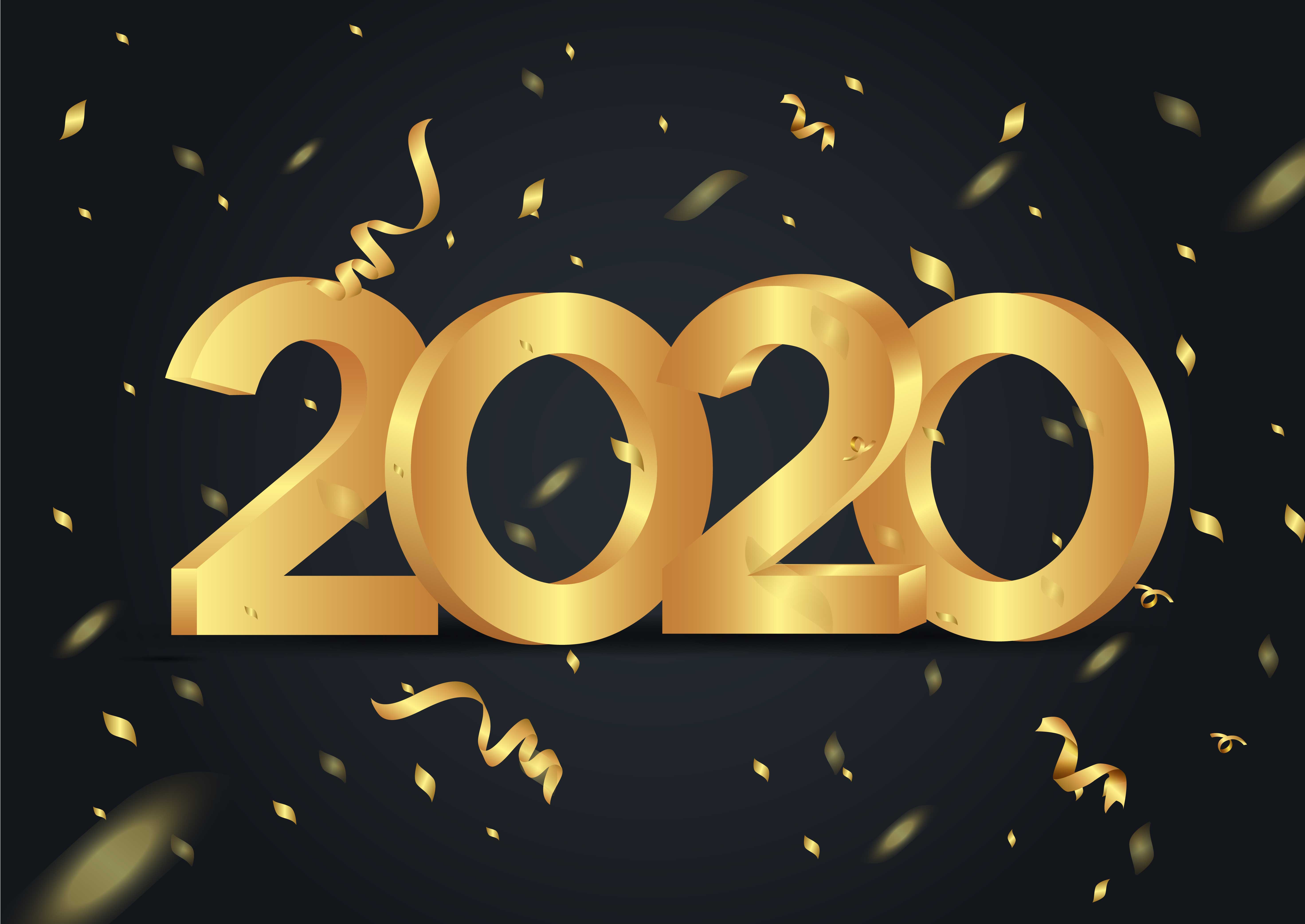 Happy New Year 2020 Shining background with Confetti 690420 Vector Art