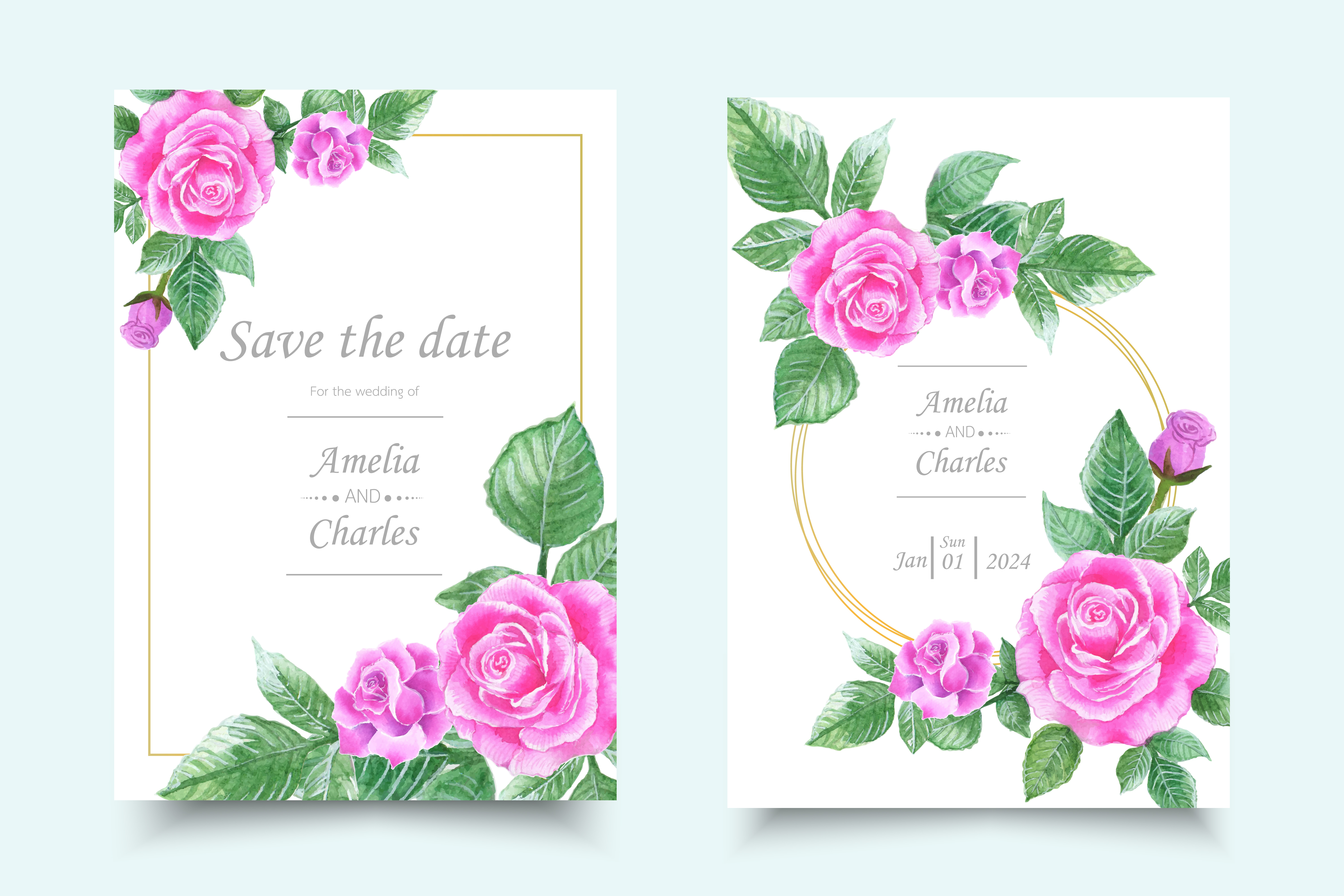 set of invitation card with watercolor flower 690436