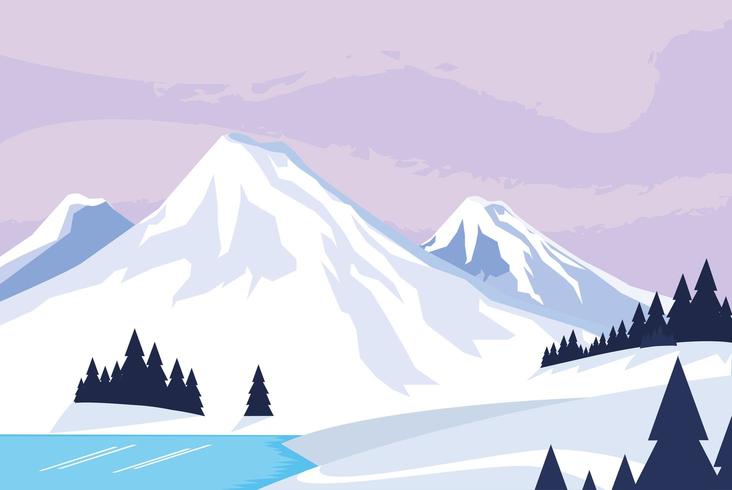 snowscape nature scene icon vector