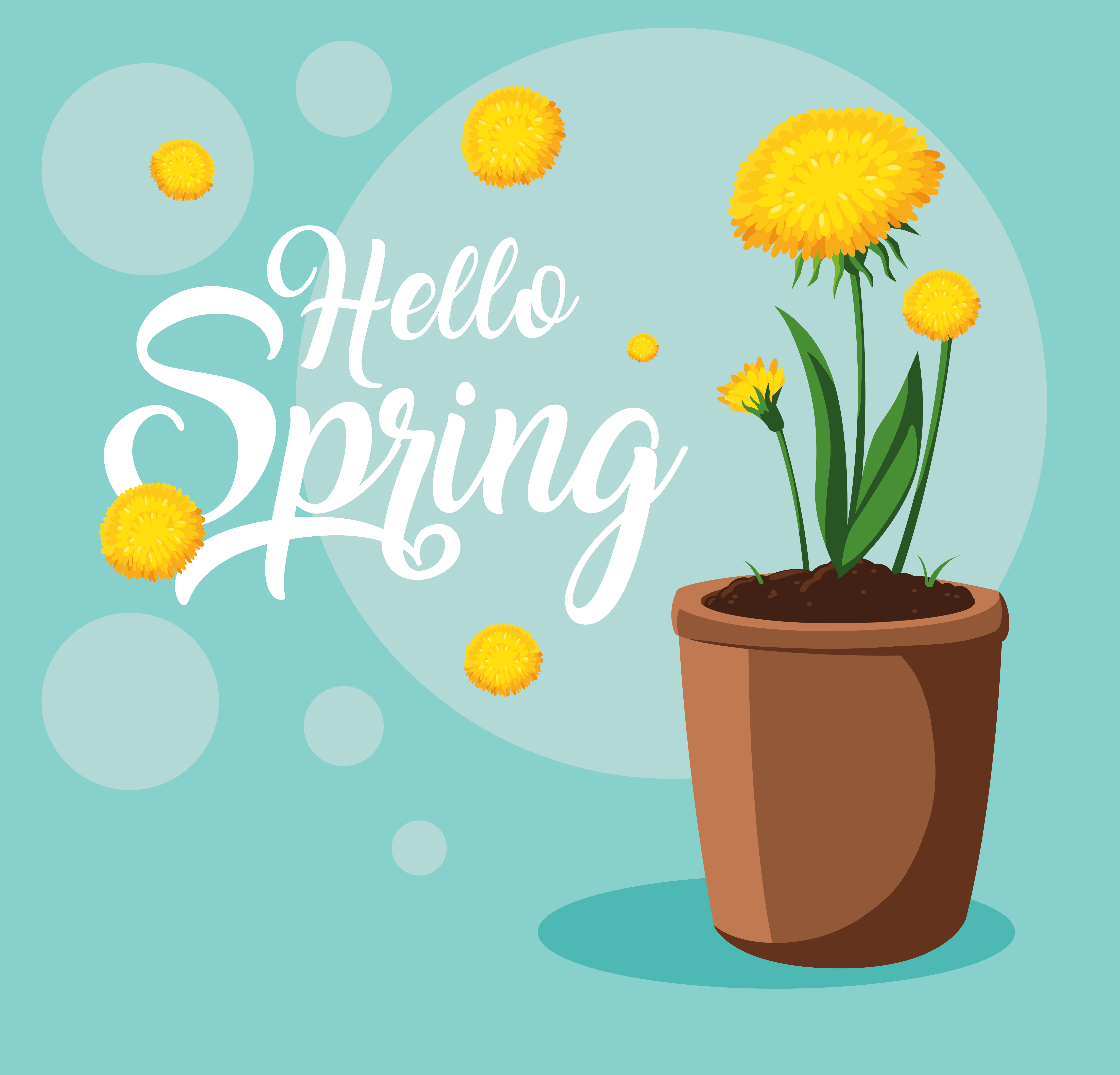 hello spring card with beautiful flowers in pot 690481 Vector Art at