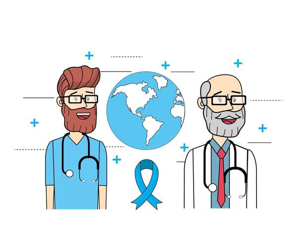 global doctors with stethoscope to mens health vector