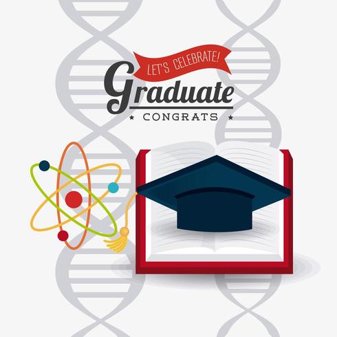 Student graduation design with cap and book over DNA vector