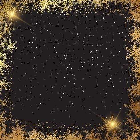 Fondo de Navidad con borde dorado copo de nieve vector