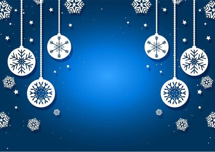 Fondo de adornos y copos de nieve de Navidad vector