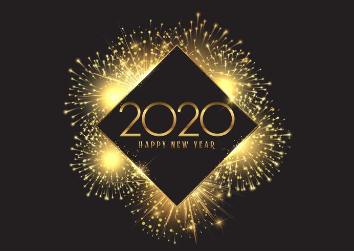 Happy New Year background with golden fireworks design vector