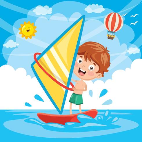 Ilustración de Kid Windsurf vector