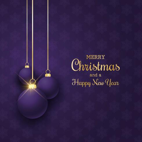 Elegant Christmas background with hanging purple baubles vector