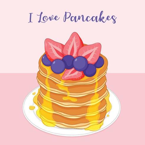 Panqueques ilustrados con fresas y arándanos vector