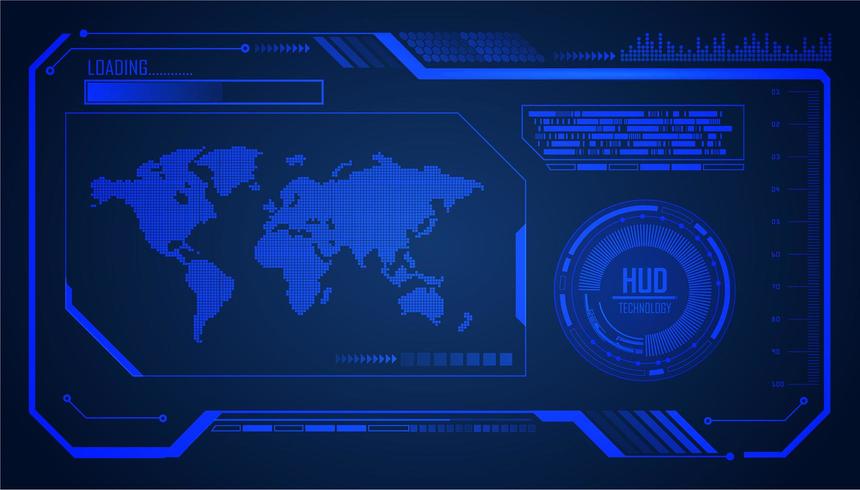 Fondo de concepto de tecnología futura de circuito cibernético de mundo azul HUD vector