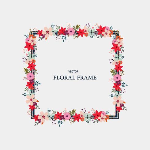 Red and pink floral frame vector