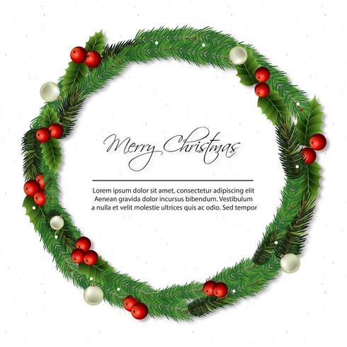 merry christmas card with wreath vector