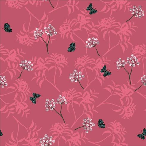 Blooming white floral seamless pattern with butterfly vector