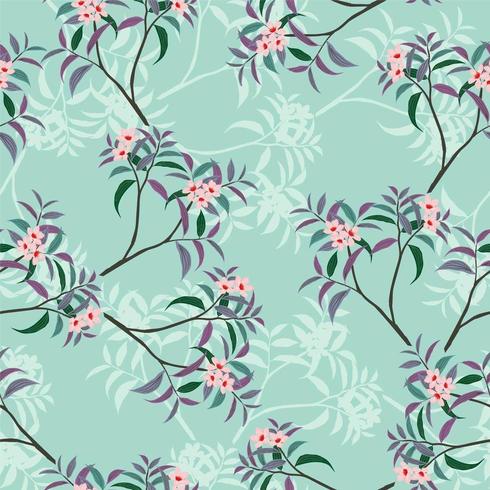 Pink floral seamless pattern on green vector