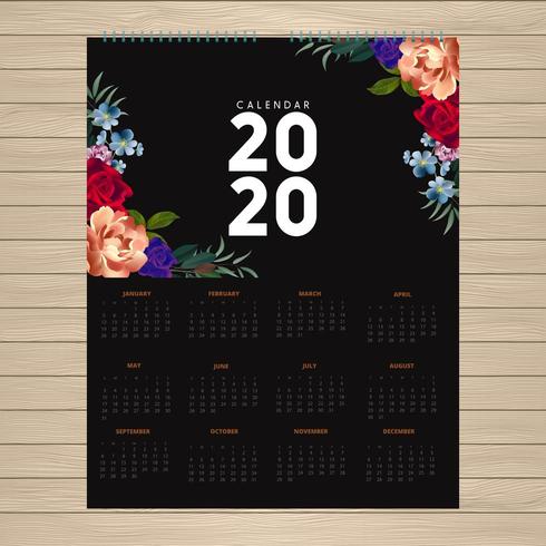 2020 calendar design with flowers in corners vector