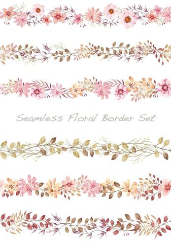 Seamless watercolor floral border set. vector