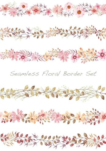 Conjunto de borde floral acuarela transparente. vector