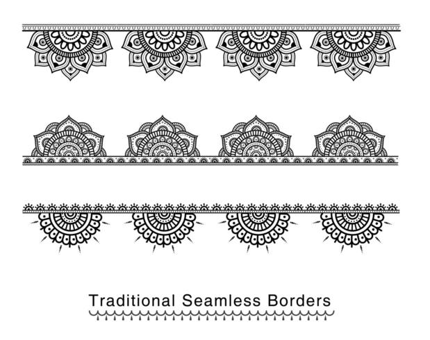 High detailed seamless mandala floral border pack vector