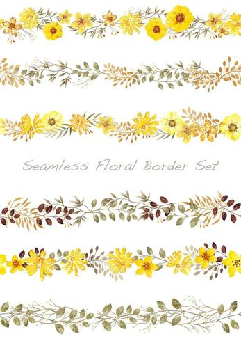 Conjunto de borde floral amarillo vector