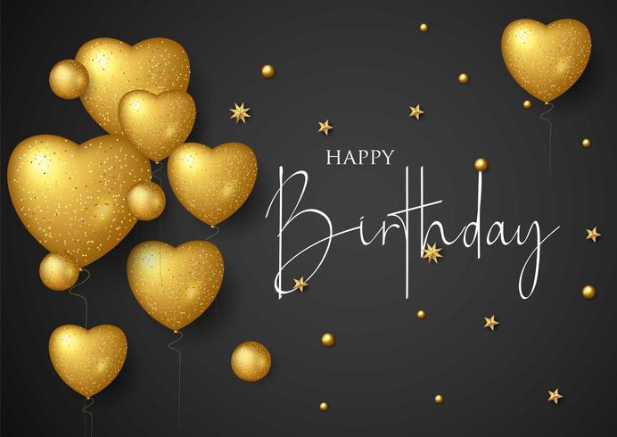 Happy Birthday elegant greeting card with gold balloons and falling confetti vector