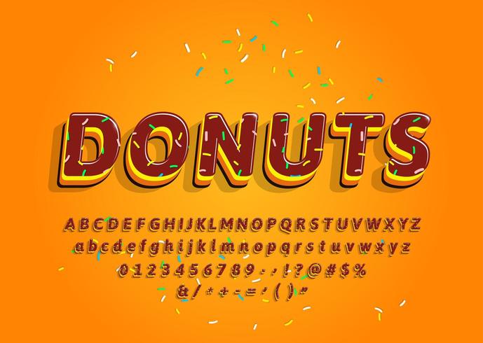 Donuts alfabeto decorativo 3d con cobertura de colores vector