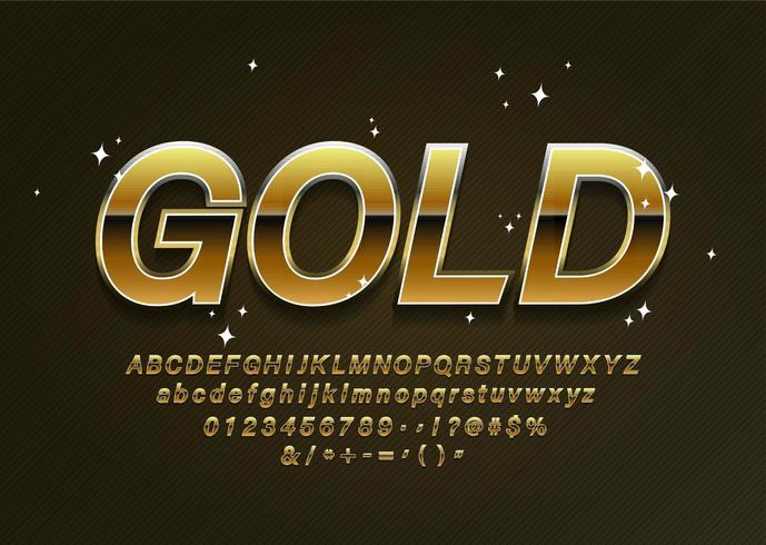 Gold alphabet letters with numbers and punctuation symbols vector