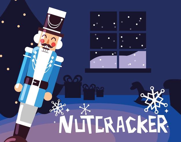 nutcracker general with tree christmas vector