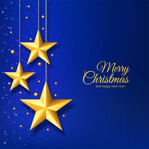 Tarjeta de Navidad con estrella dorada sobre fondo azul. vector