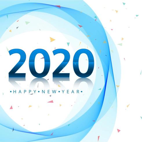 Happy New 2020 Year holiday design with blue circles and confetti vector