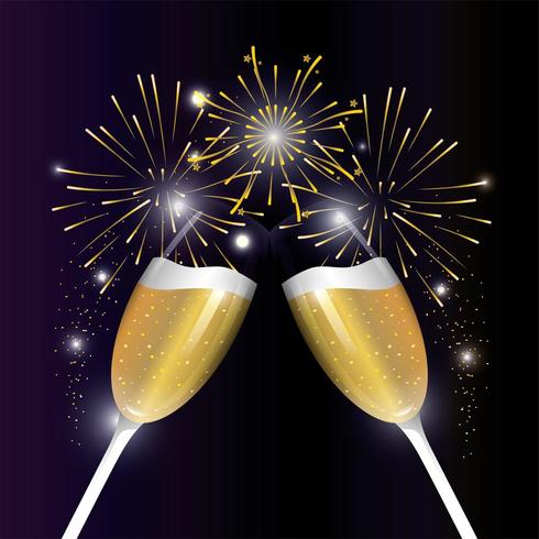 firewrok explosion celebration with champagne glass vector