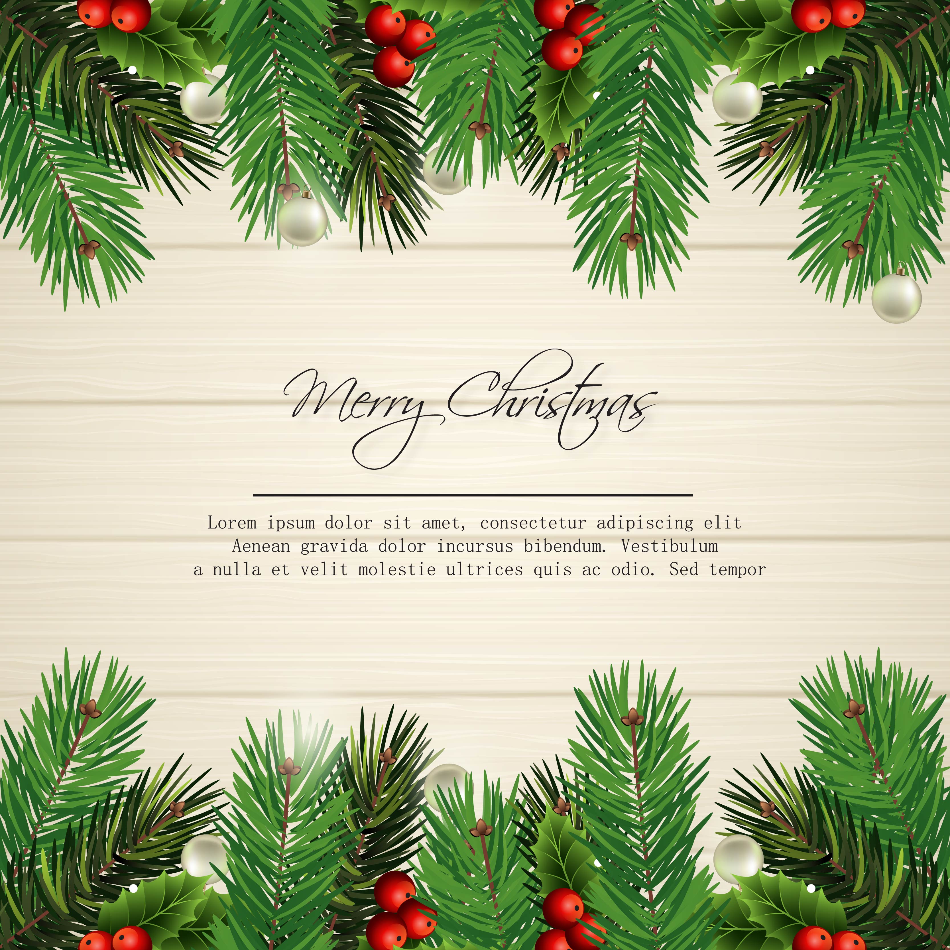 merry christmas card design with pine leaves on wood 691037 Vector Art at Vecteezy