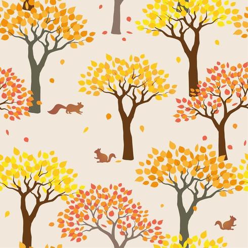 Squirrels with forest on autumn mood seamless pattern vector