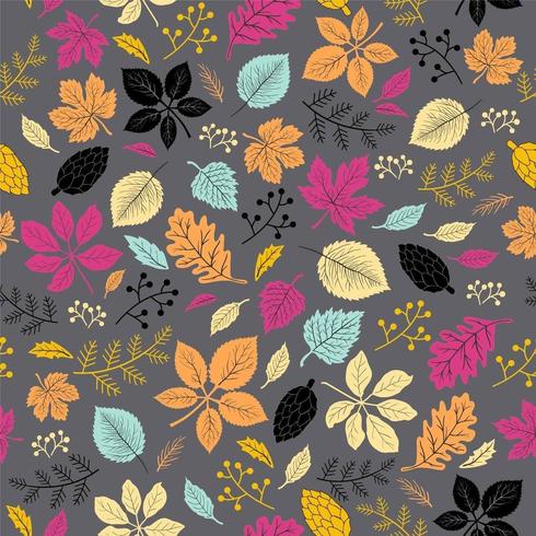 Autumn leaves seamless pattern on dark gray background vector