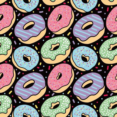 Colorful donut seamless pattern on Black vector